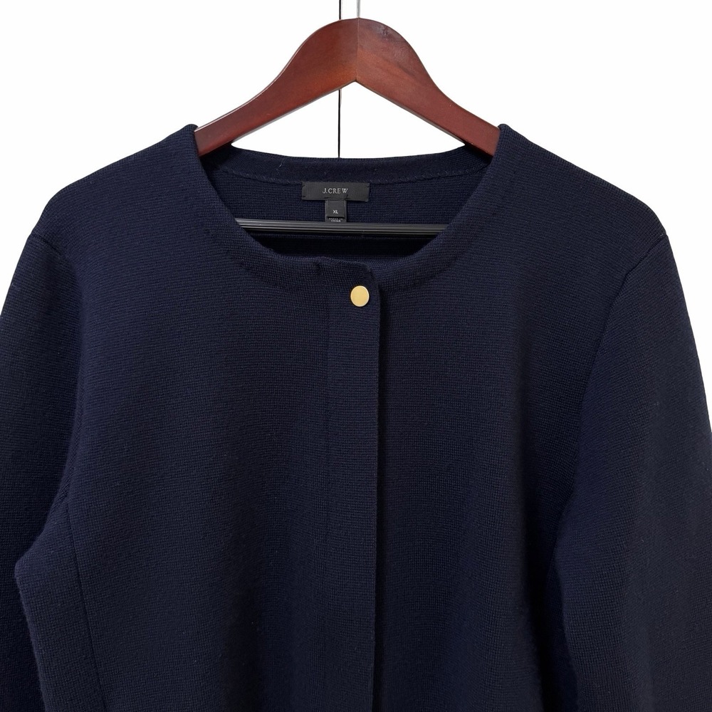 J Crew Womens‎ Merino Wool Full Zip Boxy Sweater Size XL Navy Blue Office Career - Picture 3 of 8